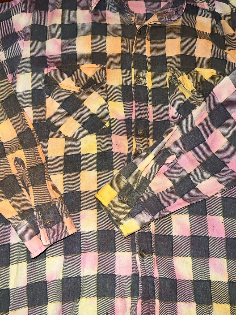 Vintage 90’s Grunge Tie Dye Plaid Button Up Long Sleeve Reworked Shirt Size M - Picture 7 of 9